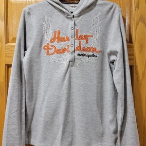 Harley-Davidson Gray Hoodie with Orange Embroidery